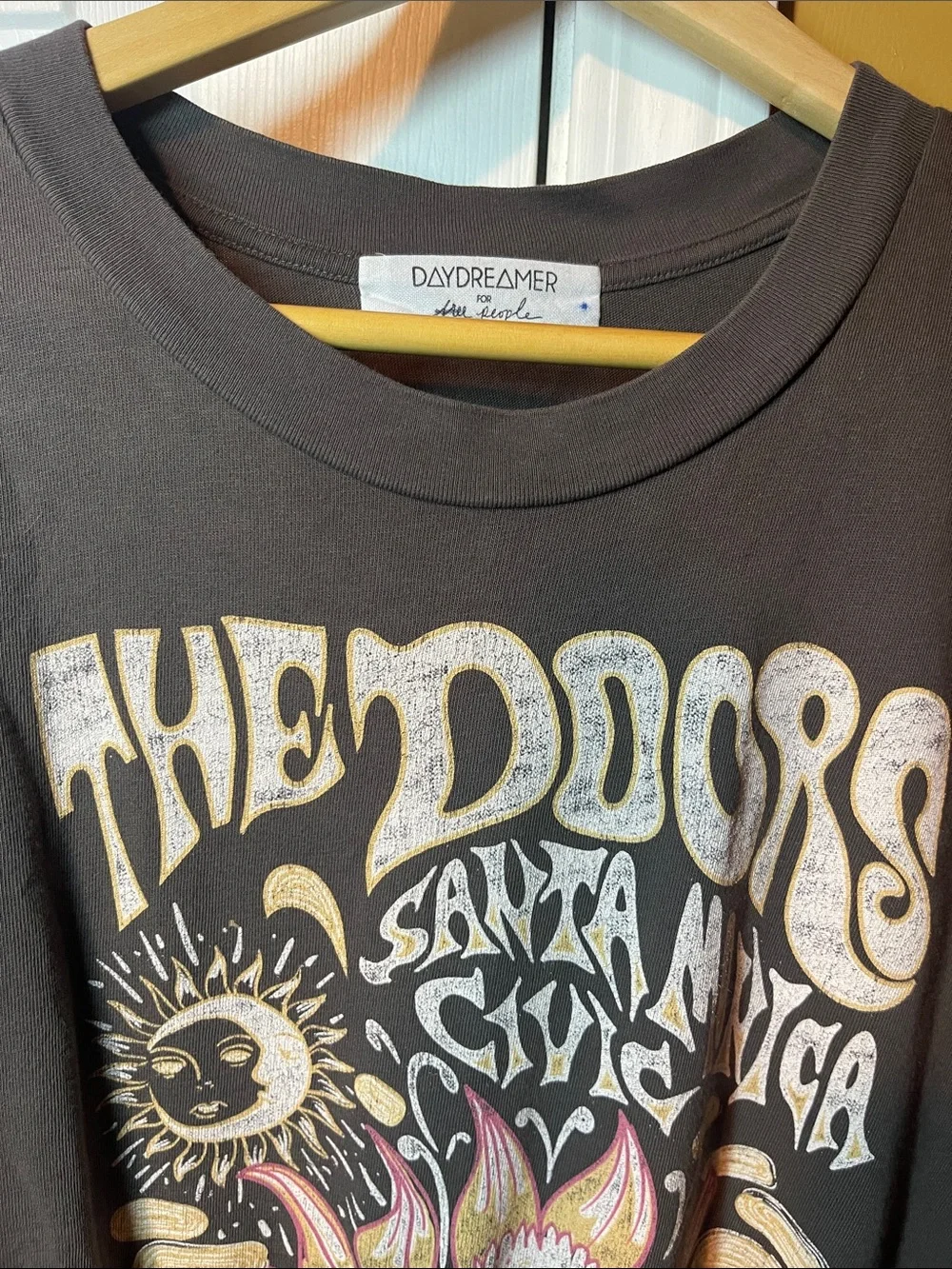 Free People Black Graphic Short Sleeve Tee with Pink & Yellow Sunflower
